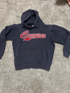 Converse Navy Hoodie with Red and White Script Logo